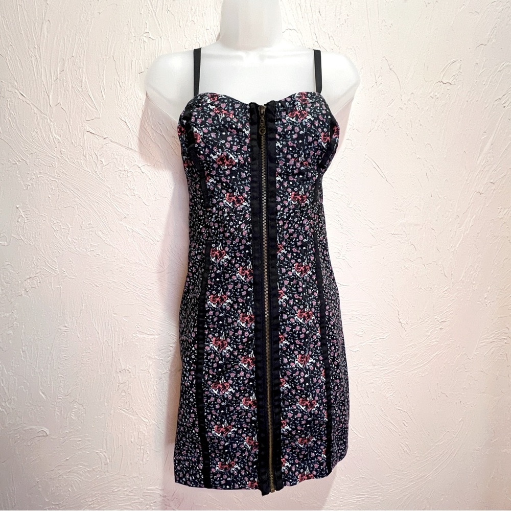 Guess Dark Floral Mini Dress Womens L Romantic Witchy Bodycon Casual Corset